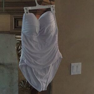 Ann Cole Raunched white one piece swimsuit size 14 ~ WHITE ~New with tags